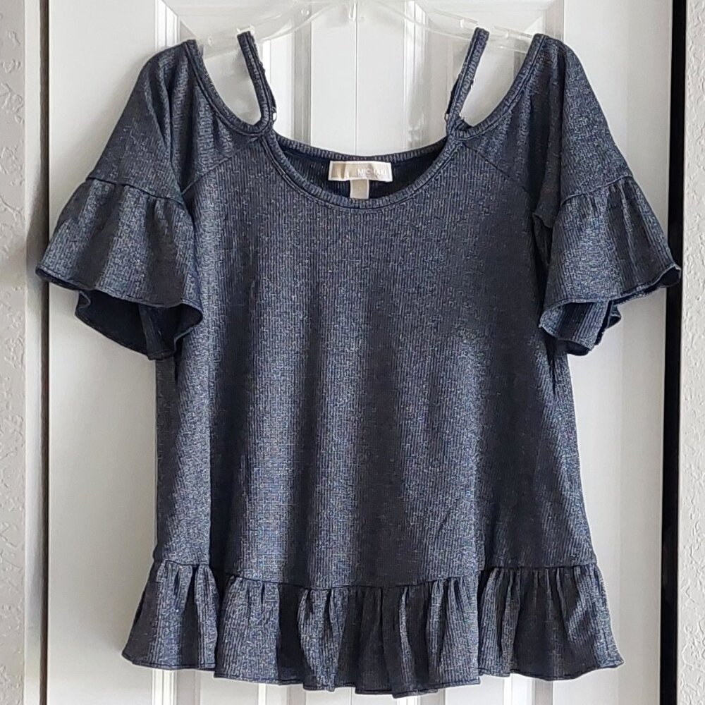 Michael Kors Sparkle Cold Shoulder Ruffle Top Women's Size S